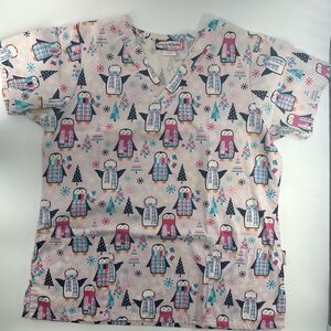 Women’s Penguin Print V-Neck Scrub Top